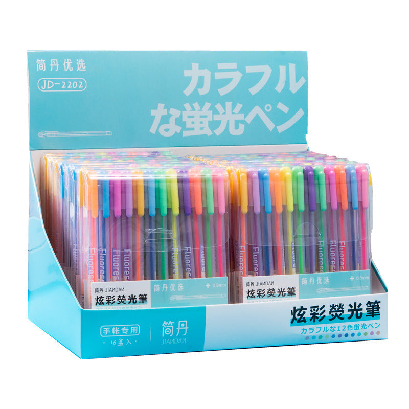 12Pcs/Set Creative Multicolor Color Fluorescent Glitter Pen Set