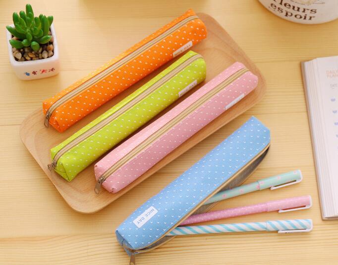 Trendy Long Polka Dot Candy Color Pencil Case