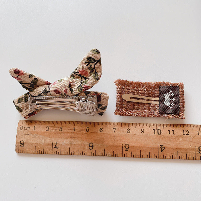 2pcs/set Kids Girls Sweet Bow Oval Square Fabric Knit Hair Accessories Hairpin