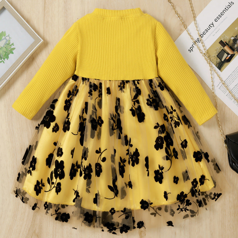 Toddlers Newborn Baby Girlslong-Sleeved Round Neck Mesh Princess Dress