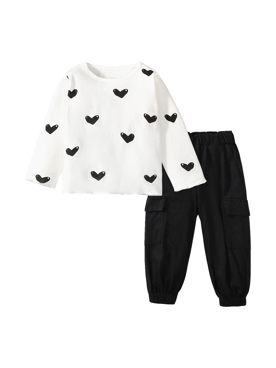 Autumn Toddler Girls Long Sleeve Casual Heart Top Pants Set
