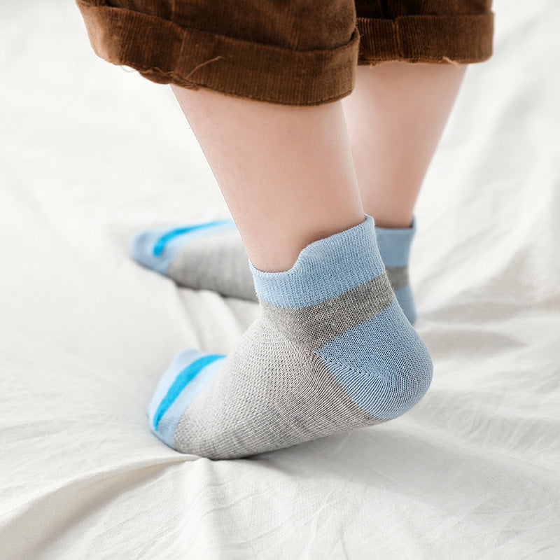 5pairs/set Boys Basic Color Blocking Soft Socks