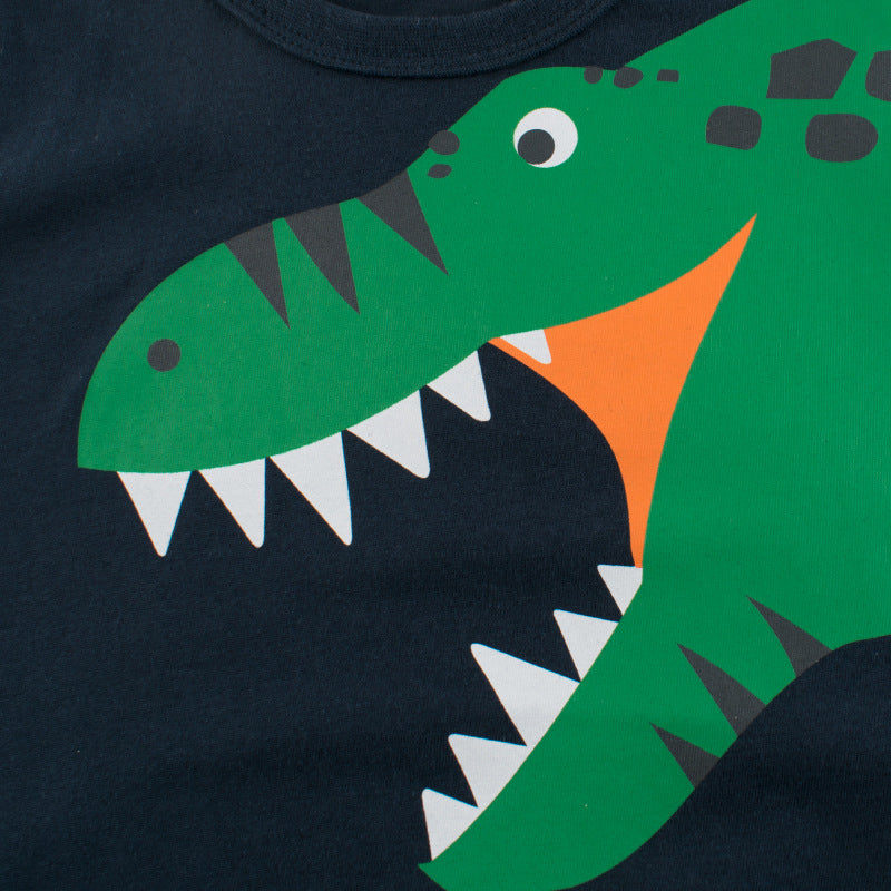 Boys Casual Cartoon Dinosaur Print Short-Sleeved T-Shirt