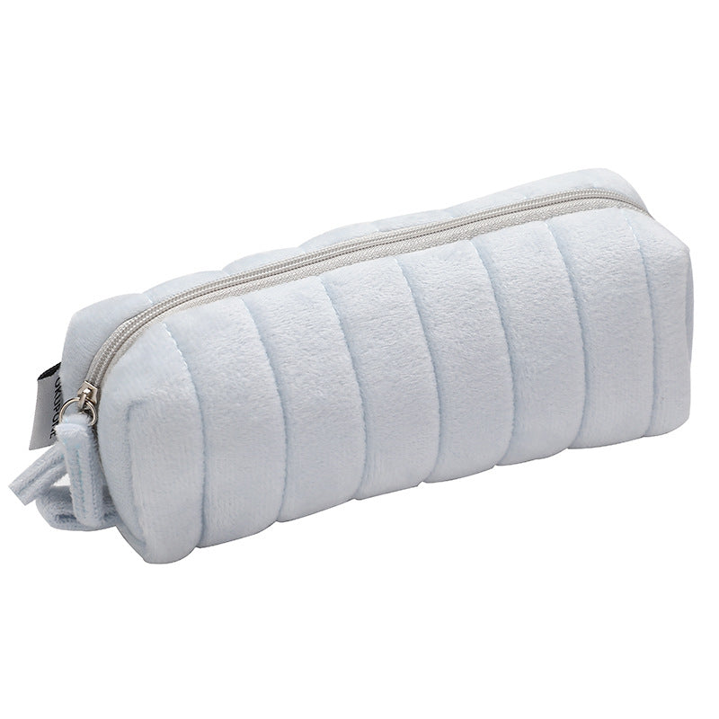 Fashion Solid Color Soft Anti-Fall Large-Capacity Plush Stationery Bag