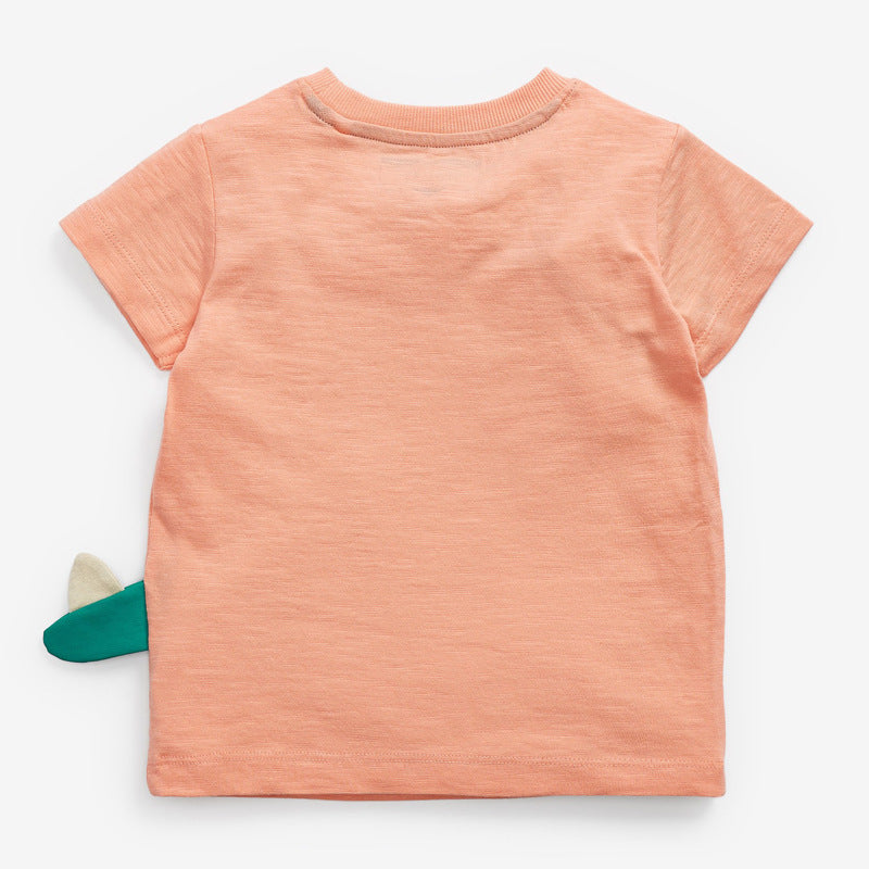Boys Cute Cartoon Dinosaur Patteirn Round Neck Short Sleeve T-shirt
