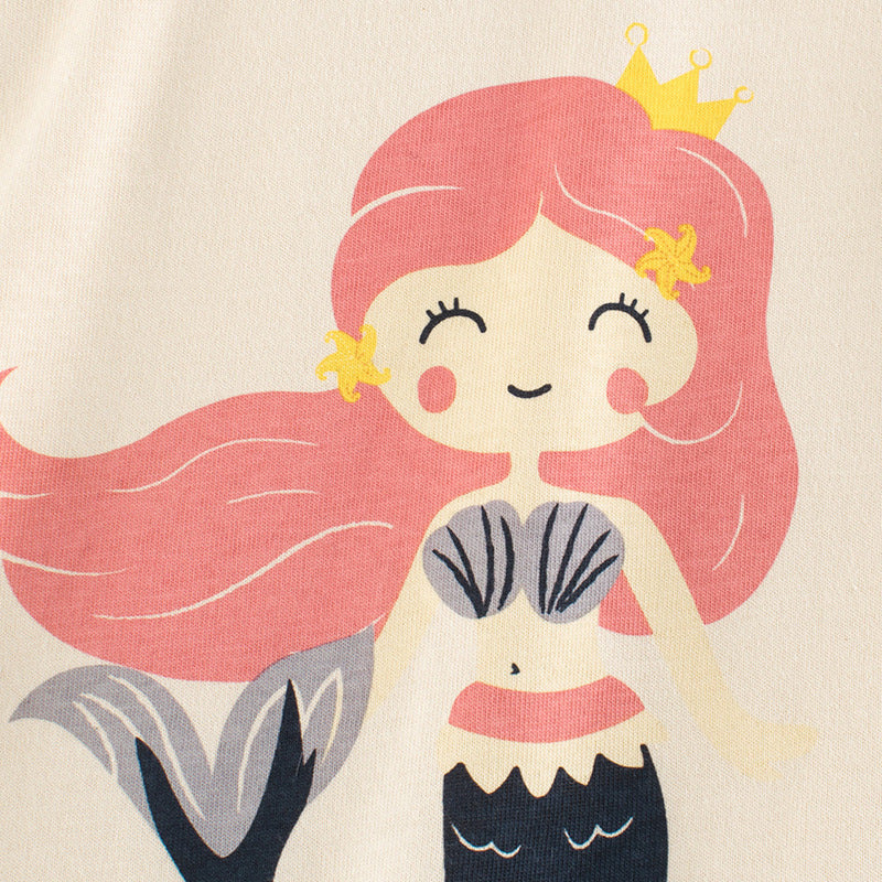 Kids Toddler Girls Casual Cute Alphabet Cartoon Mermaid Print Long Sleeve Round Neck T-Shirt