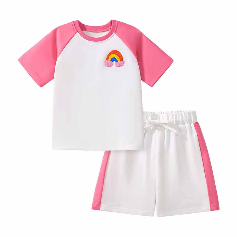 Kids Toddler Girls Casual Rainbow Short Sleeve T-Shirt Shorts Sets