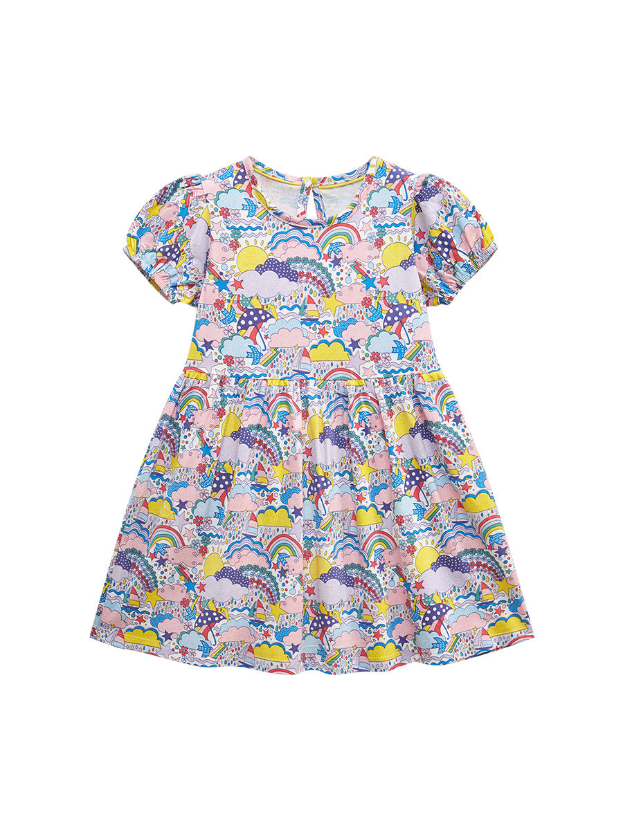 Summer Short Sleeve Toddler Girls Cartoon Cotton Short Sleeve Dress