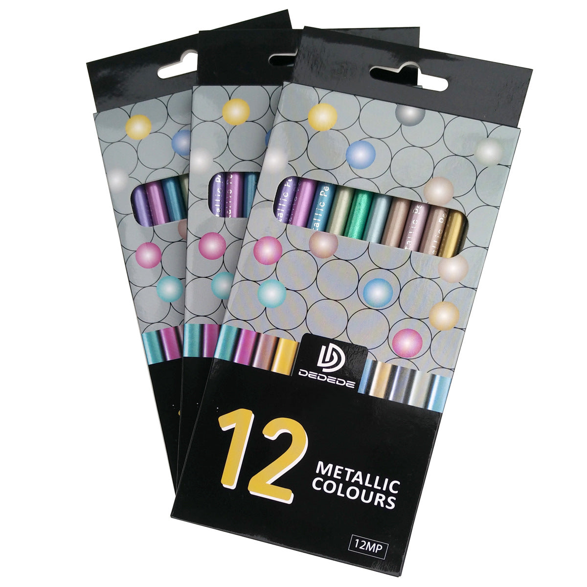 12 Color Metallic Mark Pen Black Wood Color Pencil Art Supply