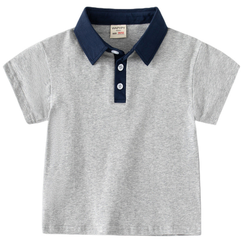Children Kids Baby Fashion Boys Short Sleeve Contrast Color Lapel Casual Basic T-Shirt