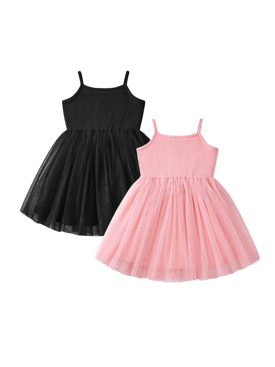 Kids Toddler Girls Casual Cute Solid Color Mesh Strap Dress