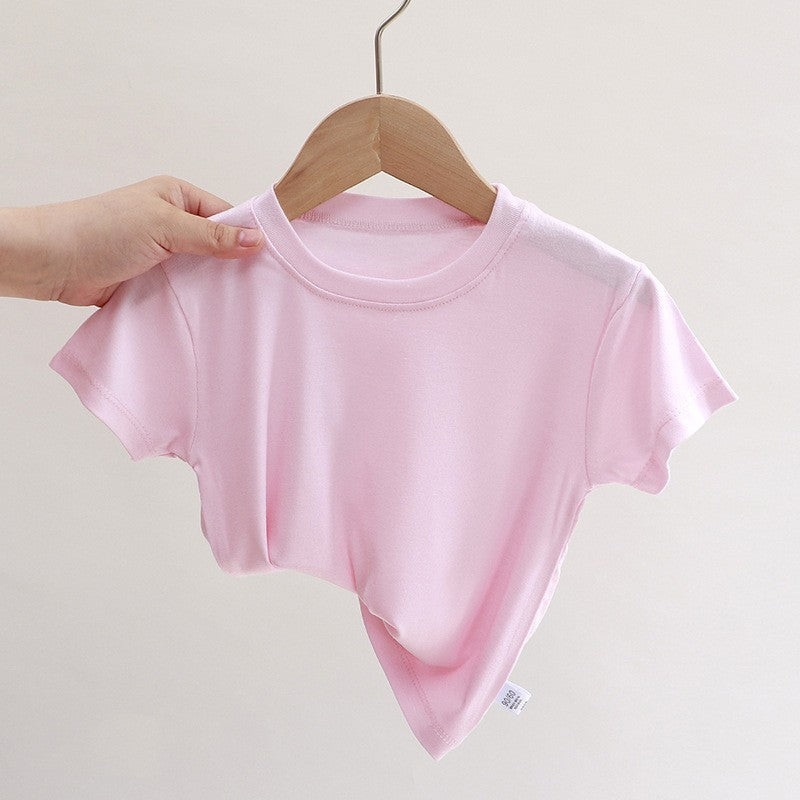 Kids Casual Roun Neck Short Sleeve Loose Basic T-shirt