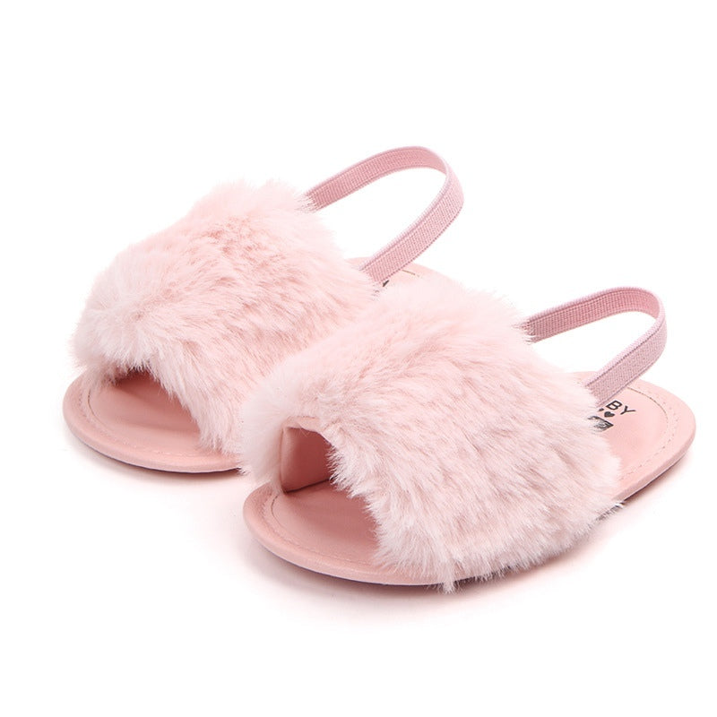 Baby Fashion Flat Non-Slip Solid Color Plush Sandals