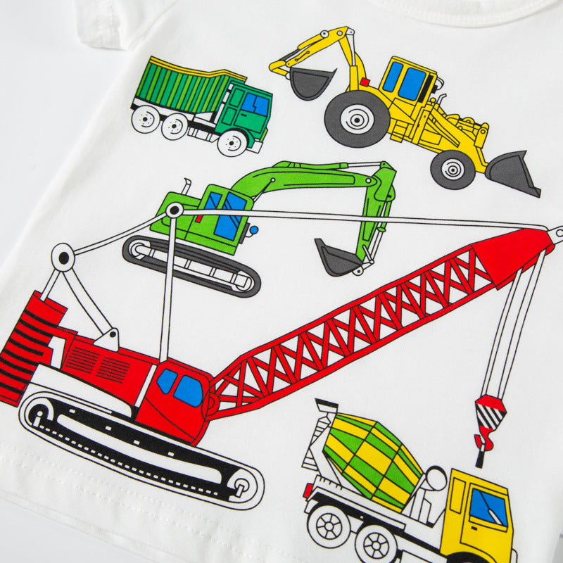 Kids Toddler Boys Casual Cute Cartoon Print Short Sleeve Round Neck T-Shirt
