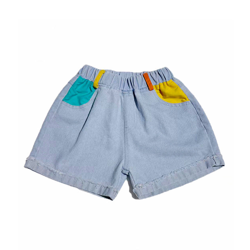 Children Kids Toddlers Fashion Girls Color Matching Thin Denim Shorts