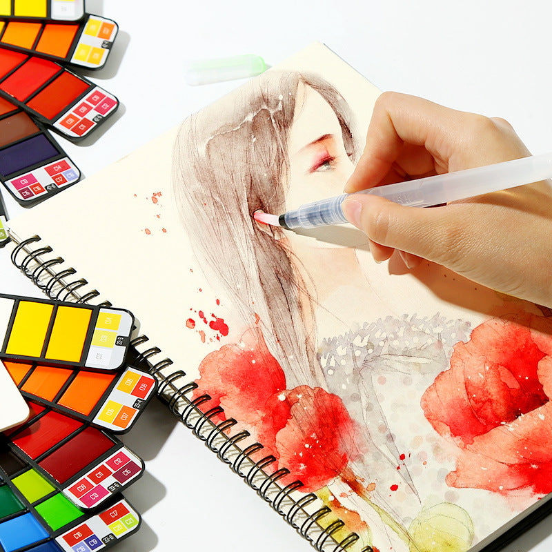 18 Colors Art Supply Folding Fan-Shaped Solid Watercolor Painting Pen Set