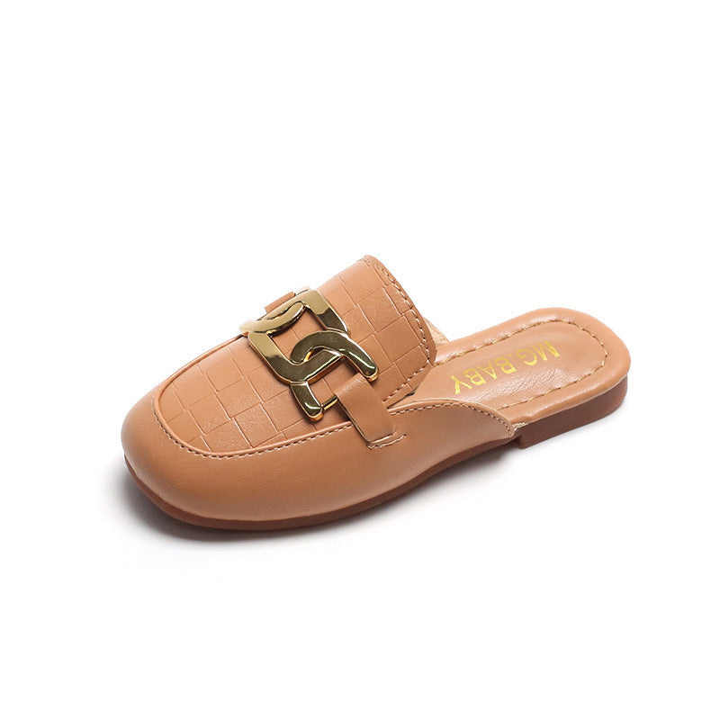 Kids Girls Casual Solid Color Metal Design Slippers