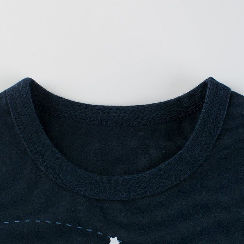 Kids Toddler Boys Casual Cute Cartoon Planet Alphabet Print Short Sleeve Round Neck T-Shirt