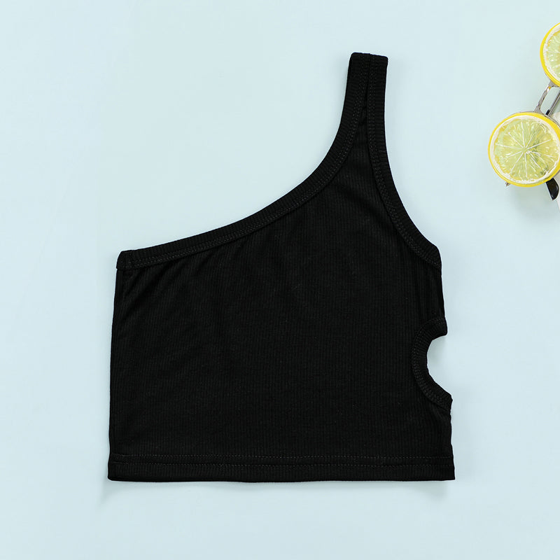 Kids Girls Basic Solid Color Shoulder Strap Cut Out Causal Vest