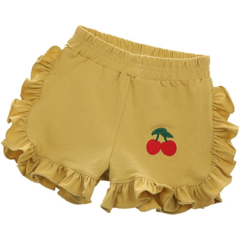 Kids Toddler Girls Fashion Cherry Embroidered Wood Ear Shorts