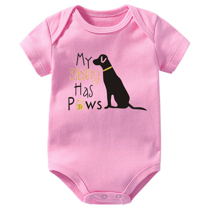 Baby Basic Cartoon Puppy Letter Pattern Round Neck Short Sleeve Loose Romper