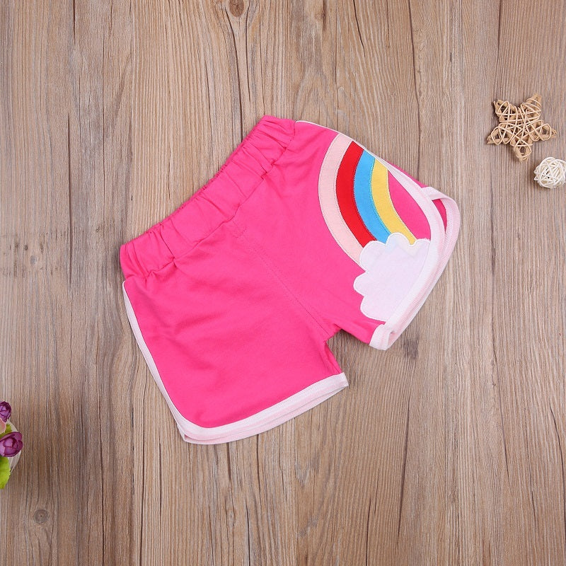 Kids Girls Casual Rainbow Pattern Sporty Elastic Waist Shorts