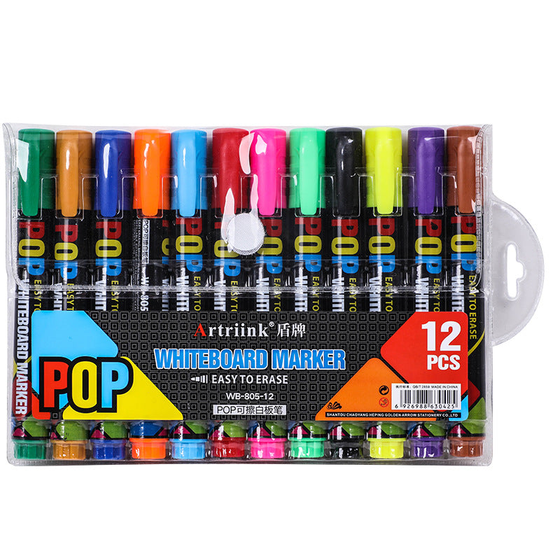 12-Color Easy-To-Erase Large-Capacity Erasable Whiteboard Pen For Teaching