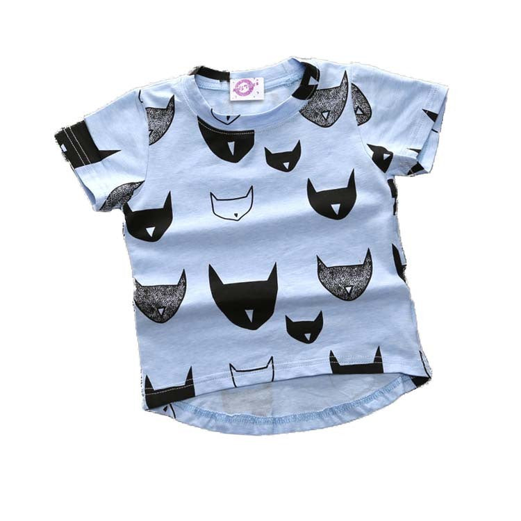 Kids Boys Casual Round Neck Short Sleeve Cartoon All Over Print Loose T-shirt