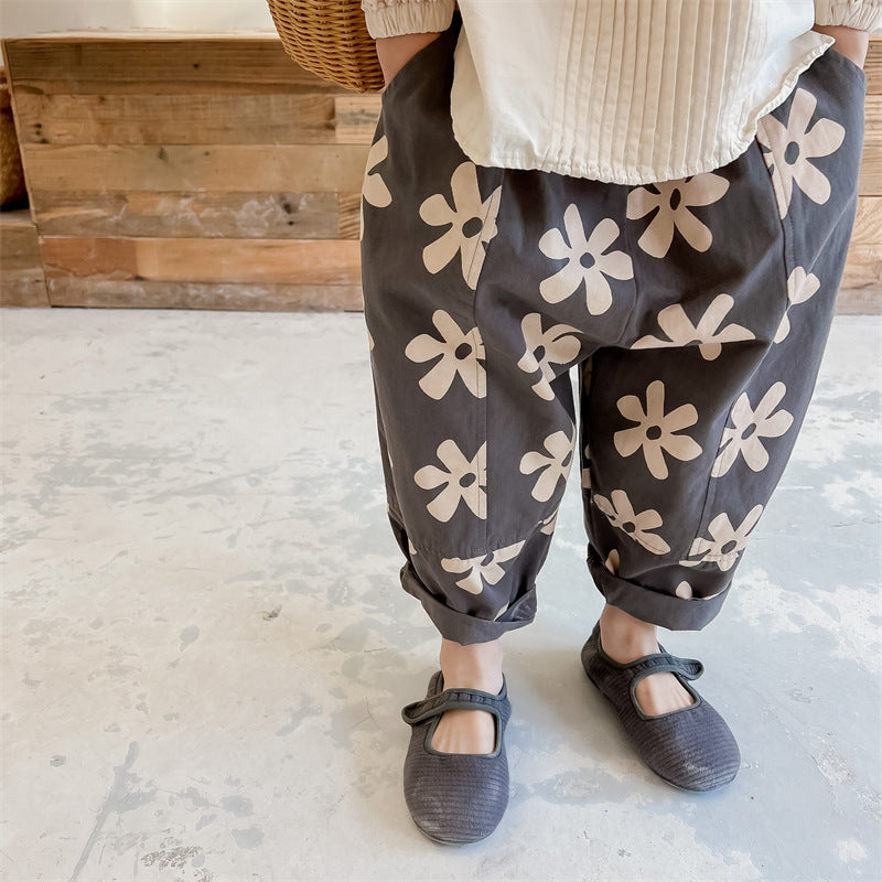 Kids Girls Casual Flower All Over Print Loose Harem Pants