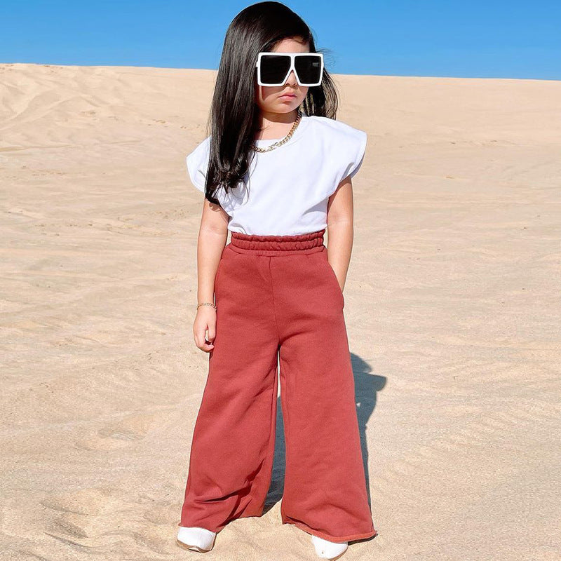 Children Kids Toddlers Girls Casual Solid Color Short-Sleeved T-Shirt