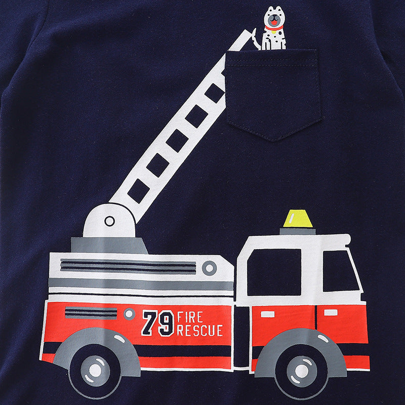 Kids Toddler Boys Casual Cute Cartoon Car Print Short Sleeve Round Neck T-Shirt