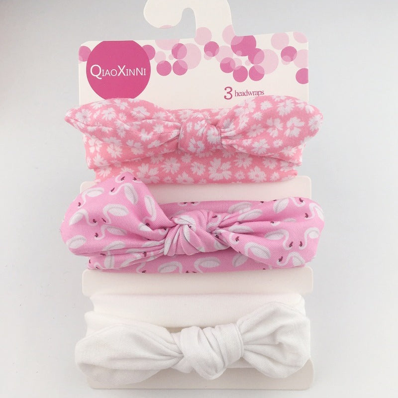 3pcs/set Kids Basic All Over Print Bow Rabbit Ear Headband