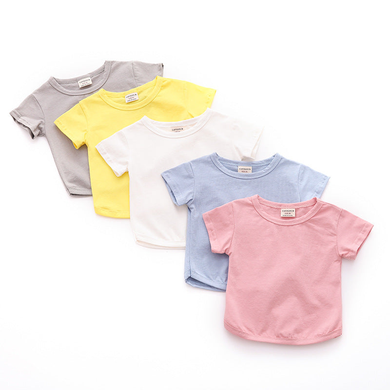 Baby Simple Solid Color Round Neck Short Sleeve Casual Loose T-shirt
