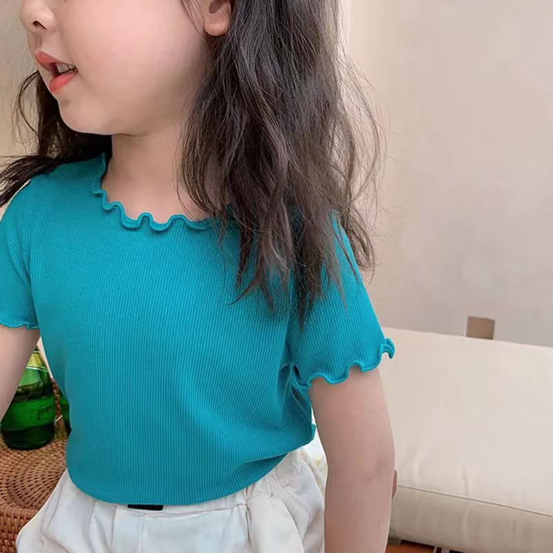 Children Kids Baby Fashion Girls Short Sleeve Solid Color T-Shirt