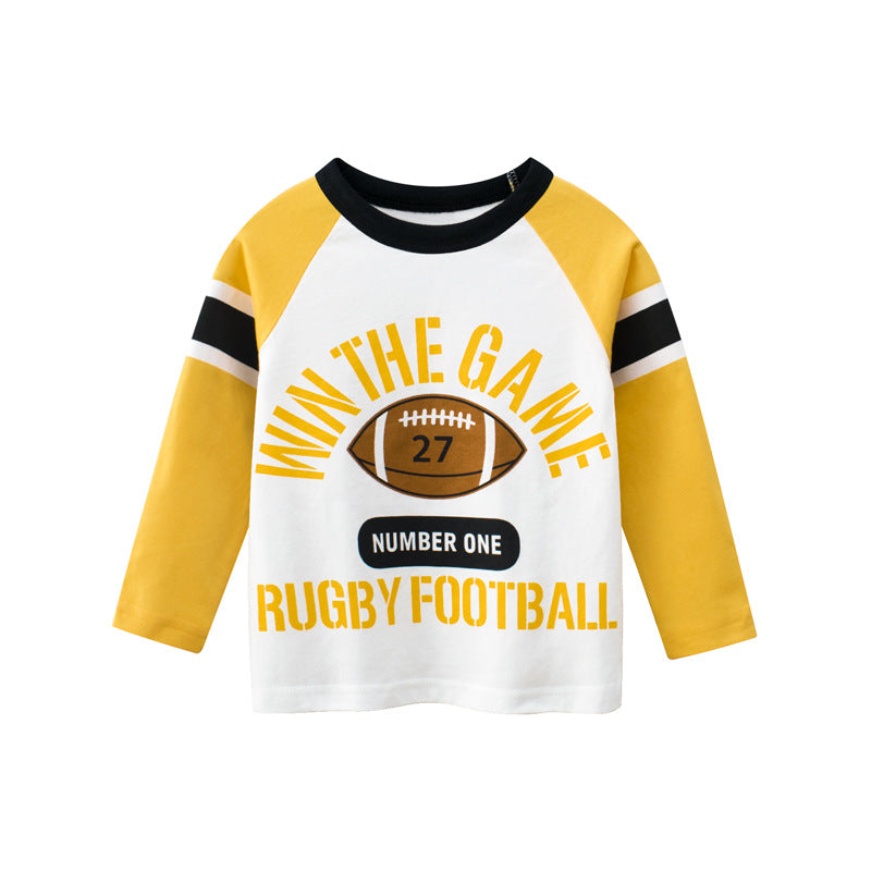 Kids Toddler Boys Casual Cute Alphabet Rugby Print Long Sleeve T-Shirt