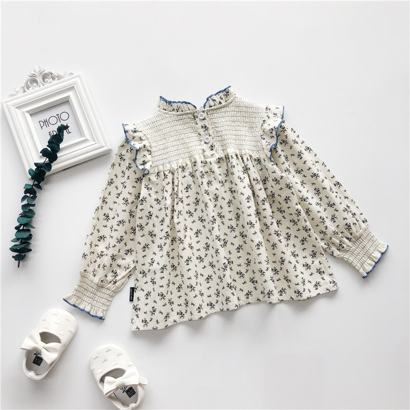 Kids Toddler Girls Fashion Lace Collar Tiny Flower Long Sleeve Top