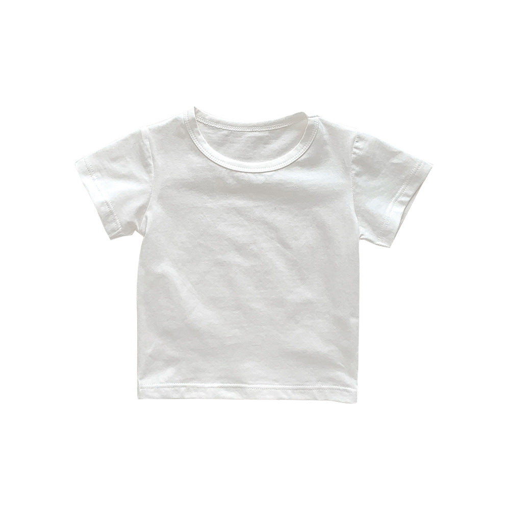 Kids Baby Fashion Casual Solid Color Stripe Cotton Round Neck Short-Sleeve T-Shirt