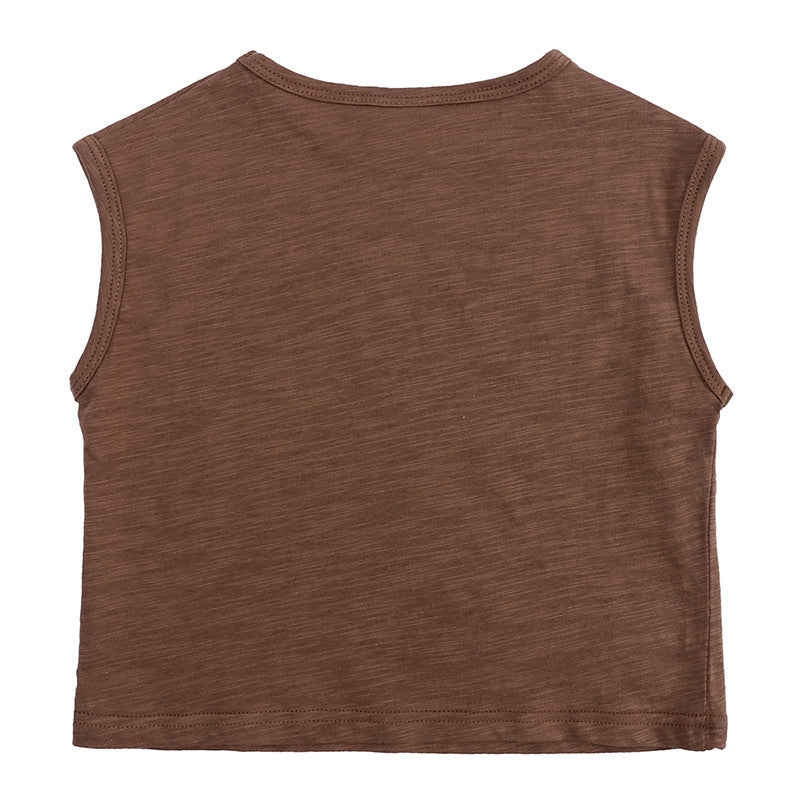 Kids Basic Solid Color Round Neck Sleeveless Loose T-shirt