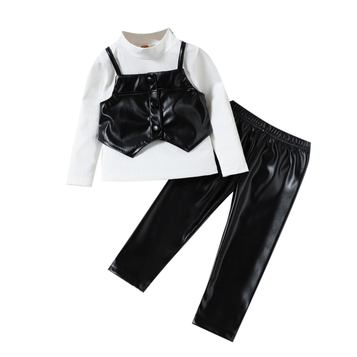 Autumn And Winter Girls Fashion Leather Trousers Three-Piece Set