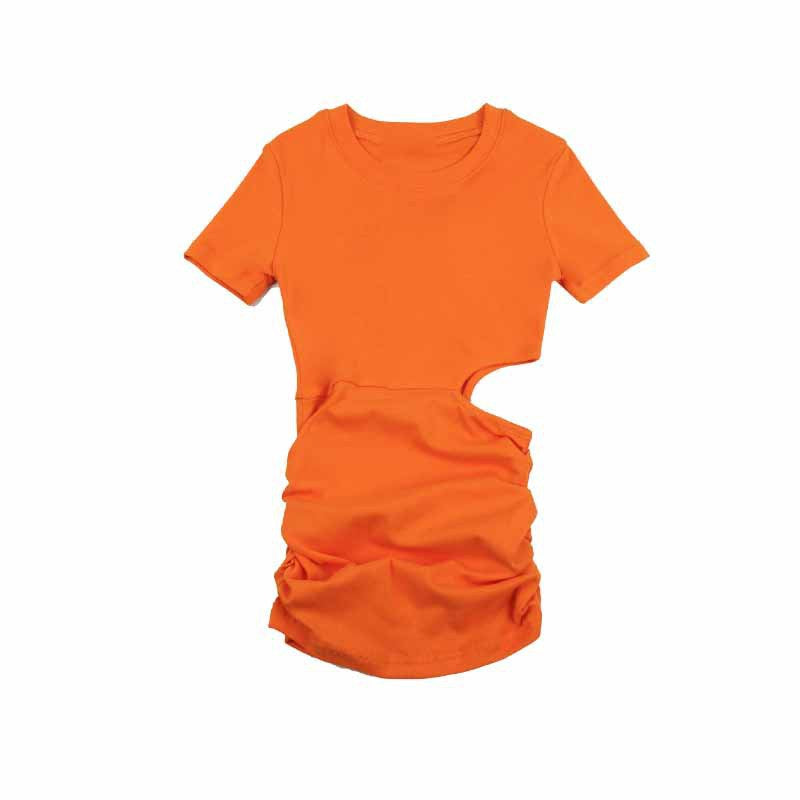 Girls' Fashion Solid Color Short-Sleeve Hollow-Out Slim-Fit Dress