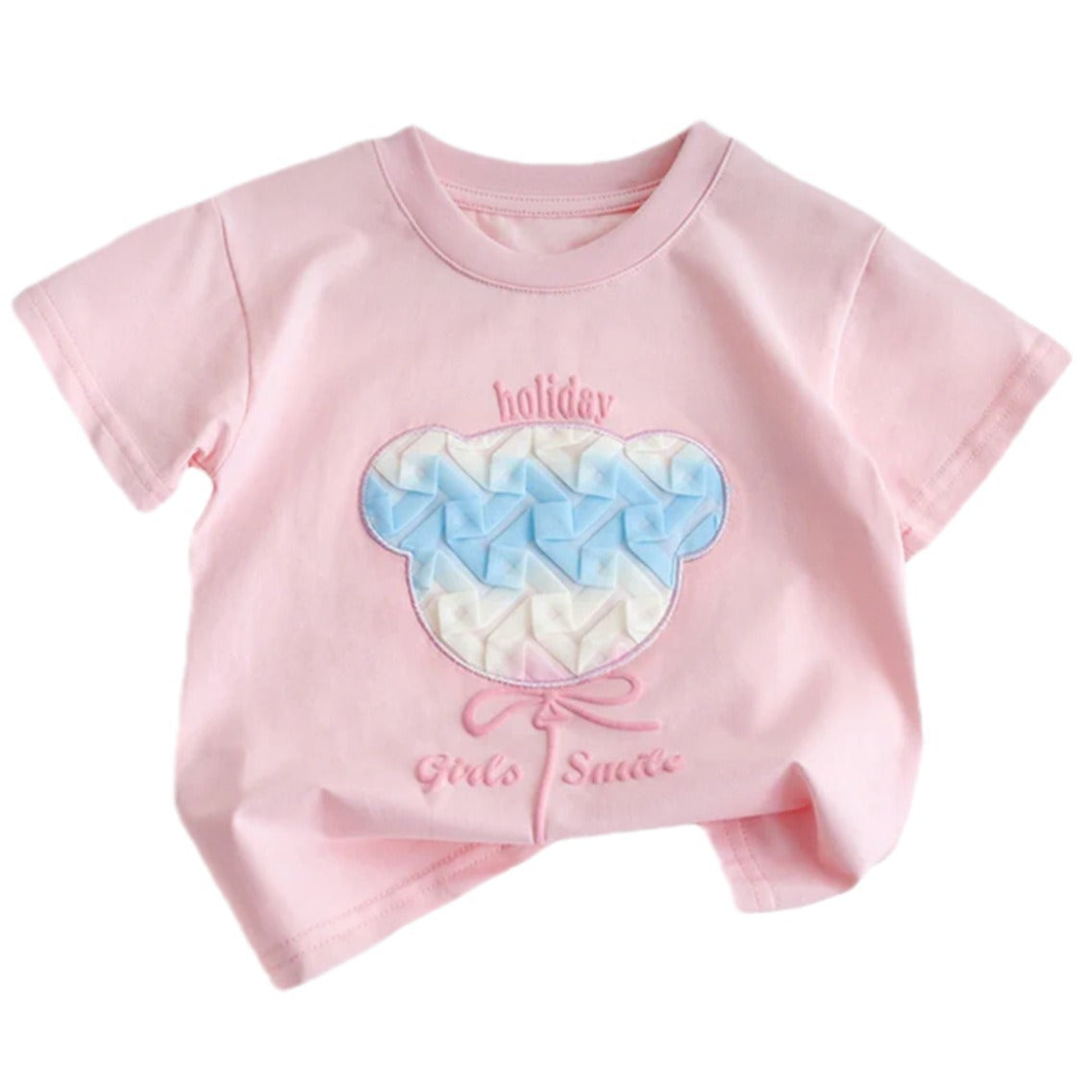 Kids Toddler Girls Casual Cute Sweet Bear Short Sleeve Round Neck T-Shirt