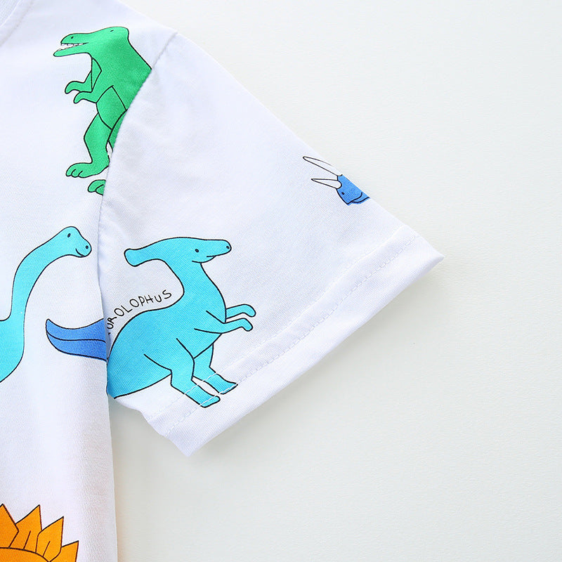 Kids Toddler Boys Casual Cute Cartoon Print Short Sleeve Round Neck T-Shirt