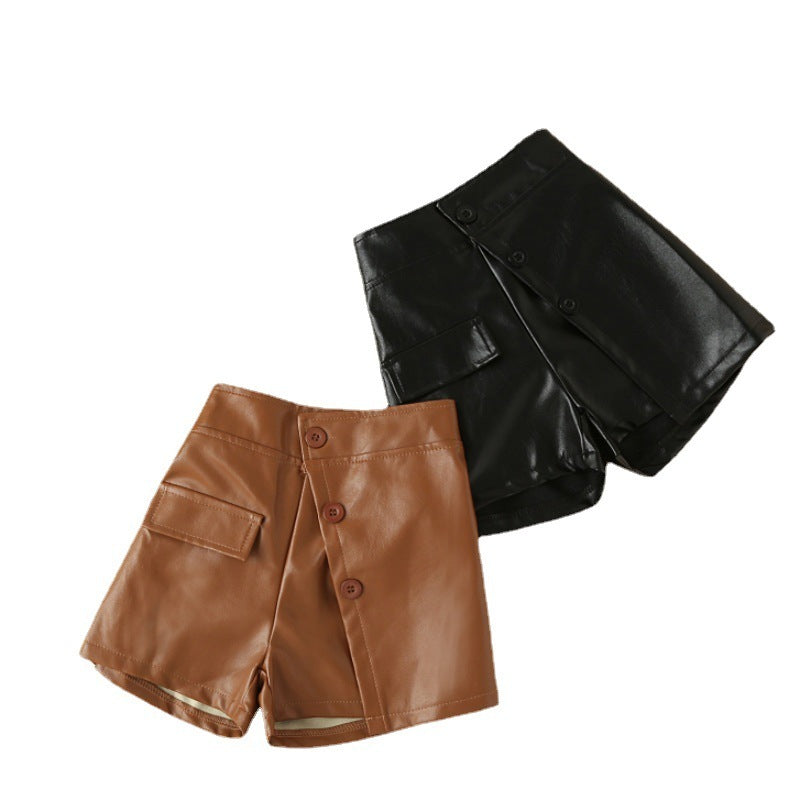 Children Kids Toddlers Girls Casual Pu Shorts