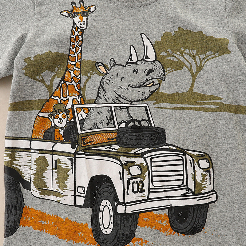 Kids Toddler Boys Casual Cartoon Print Short Sleeve Round Neck T-Shirt