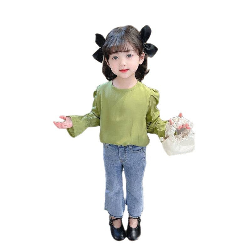 Kids Toddler Girls Fashion Crew Neck Shirt Long Sleeve Puff Sleeve Top