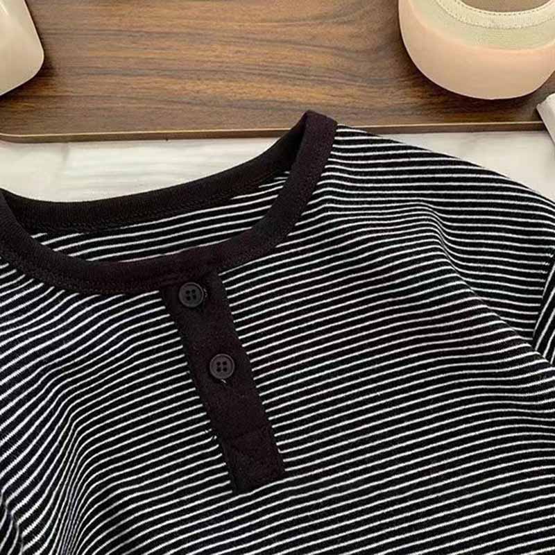 Kids Toddler Big Boys Spring Fashion Casual Stripe Long Sleeve Round Neck T-Shirt