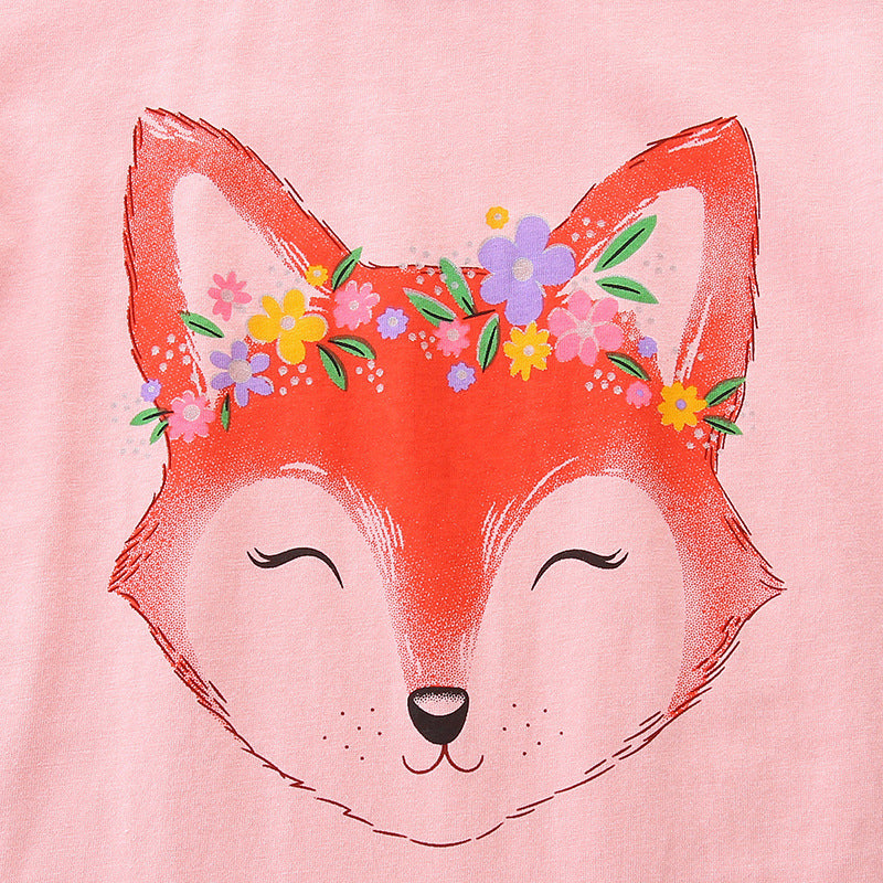 Kids Toddler Girls Casual Cute Cartoon Print Short Sleeve Round Neck T-Shirt