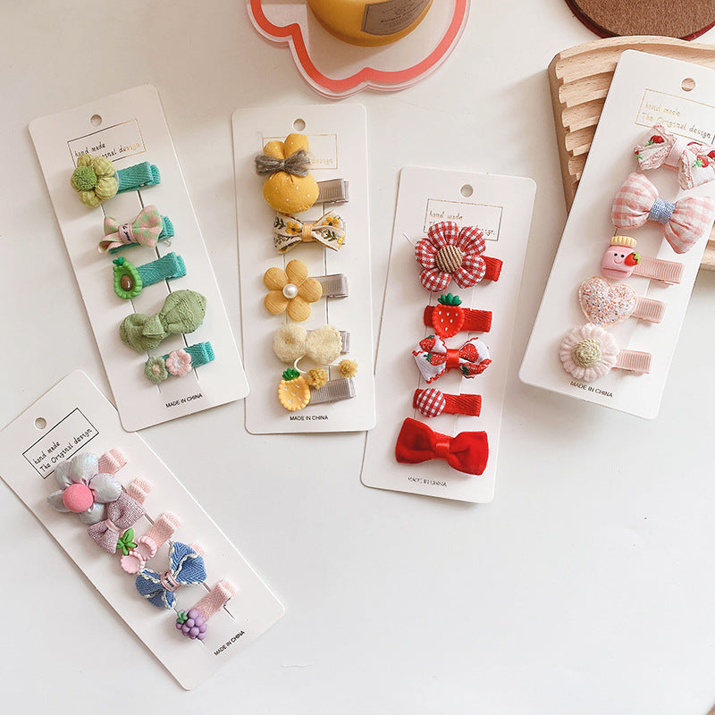 5pieces/set Kids Cute Cartoon Bow Flower Animal Fruit Decor Hair Clip