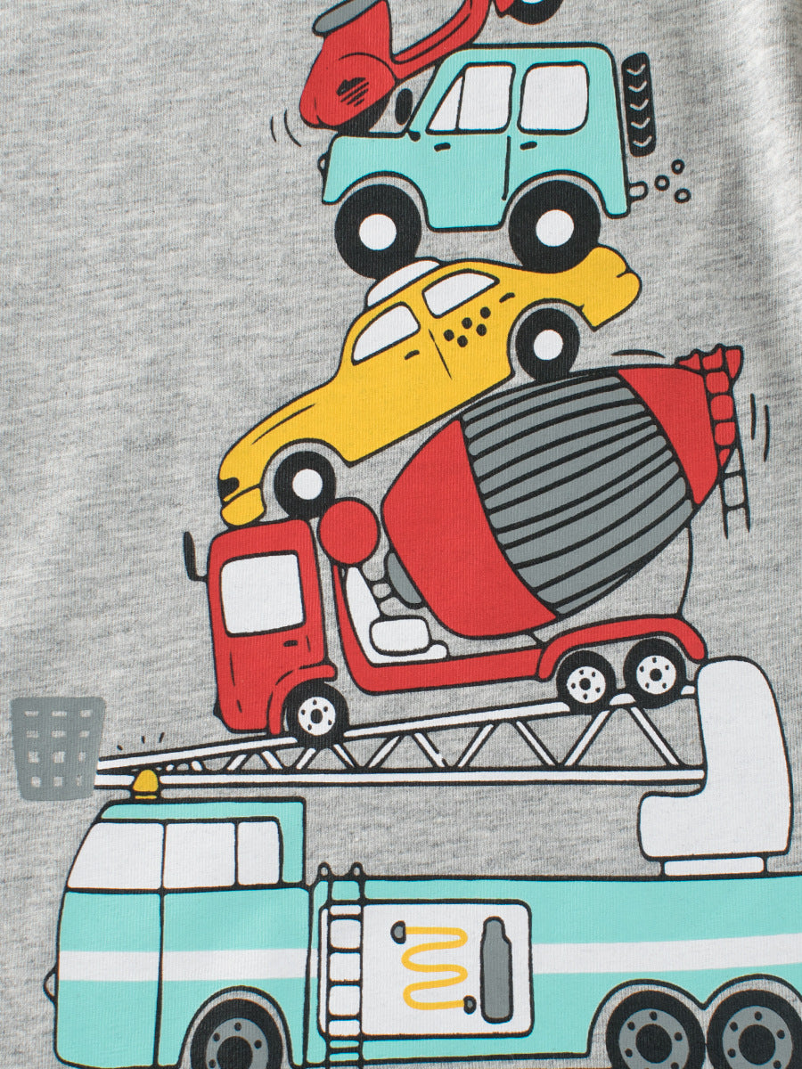 Boy'S Casual Cartoon Car Printed Short Sleeve T-Shirt