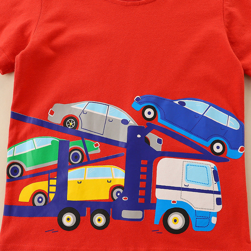 Kids Toddler Boys Casual Cute Cartoon Print Short Sleeve Round Neck T-Shirt